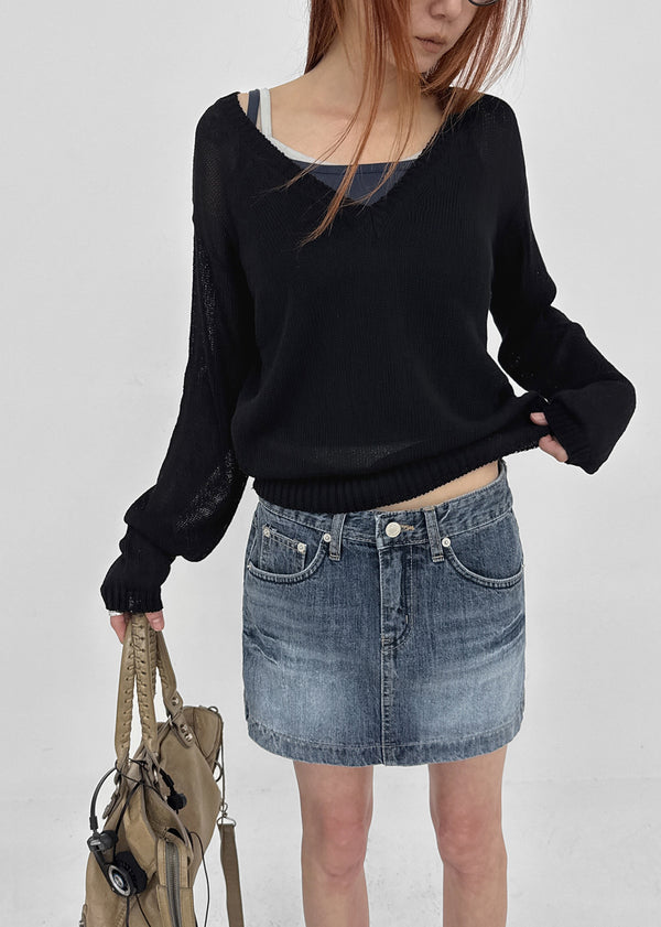 Jenishu Deep V-neck Long Sleeve Knit