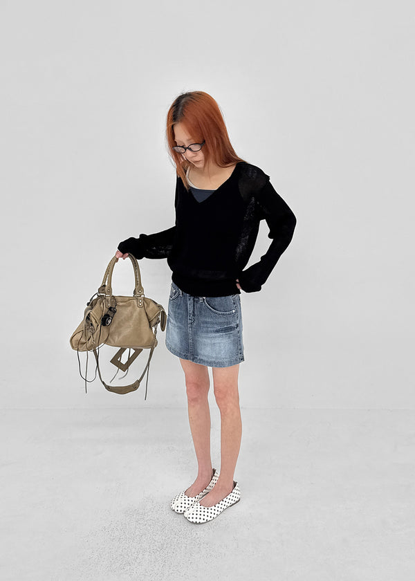 Jenishu Deep V-neck Long Sleeve Knit