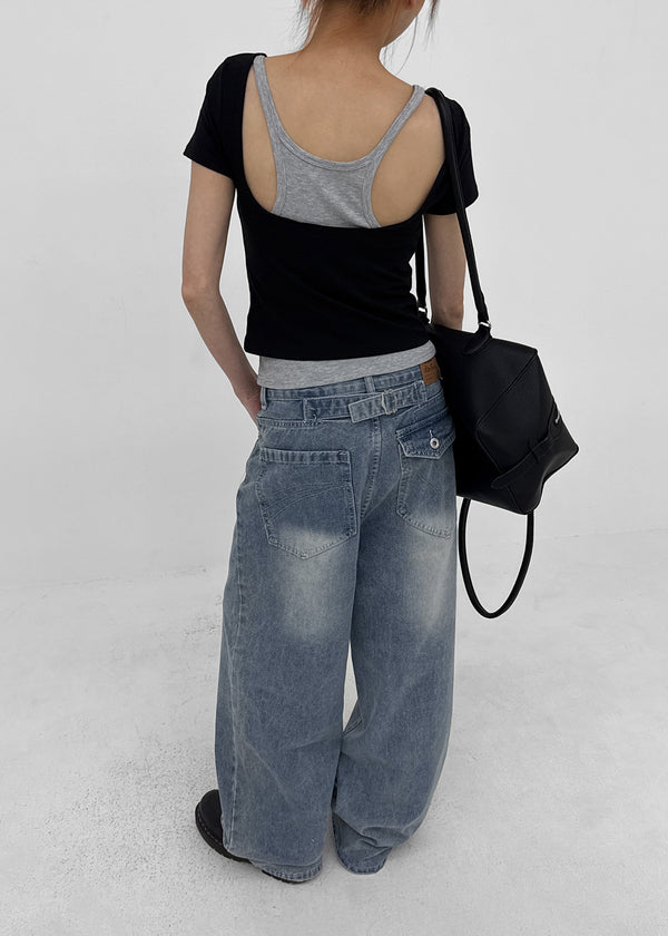 Etman Bijou Wide Denim Pants