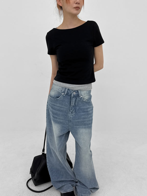 [MADE] Floven Backless Short Sleeve Top (Built-in Cap)