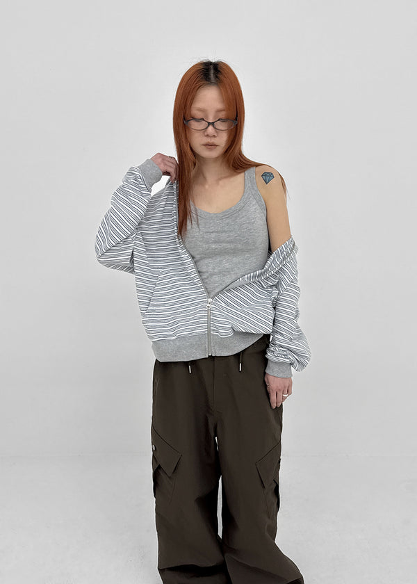 Welshic Striped Zip-up Hoodie