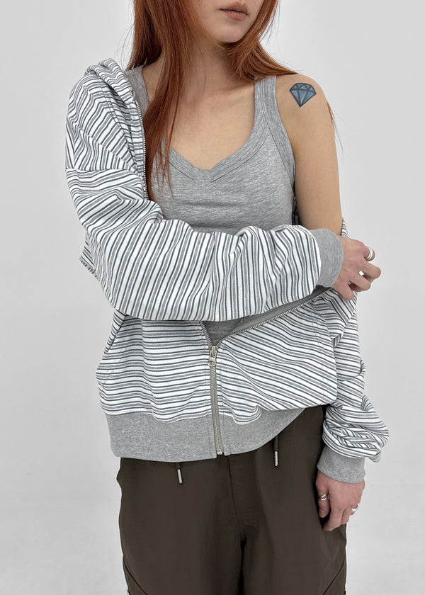 Welshic Striped Zip-up Hoodie