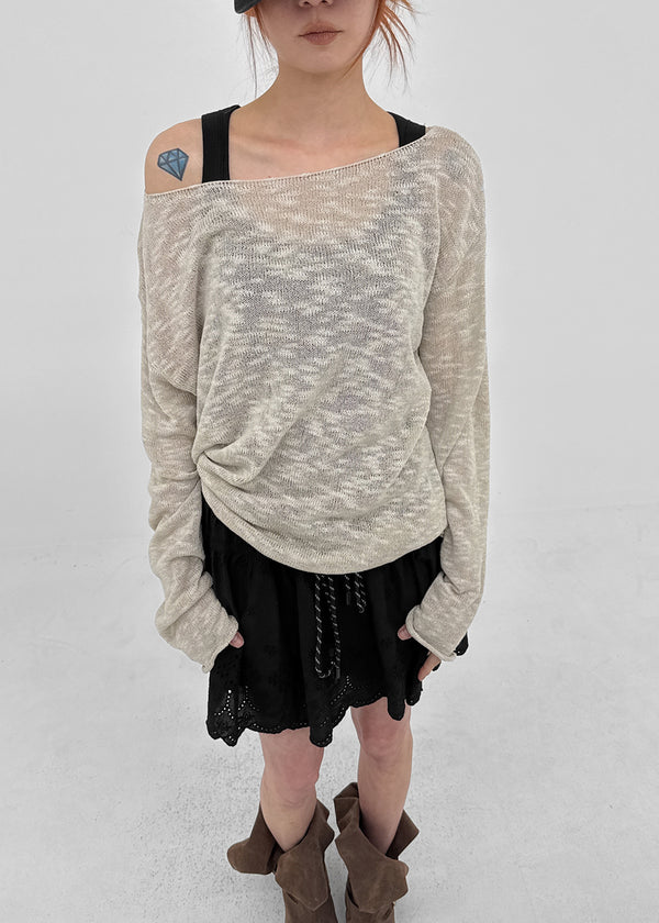 Canang Cutout Loose Fit Boat Neck Summer Long Sleeve Knit