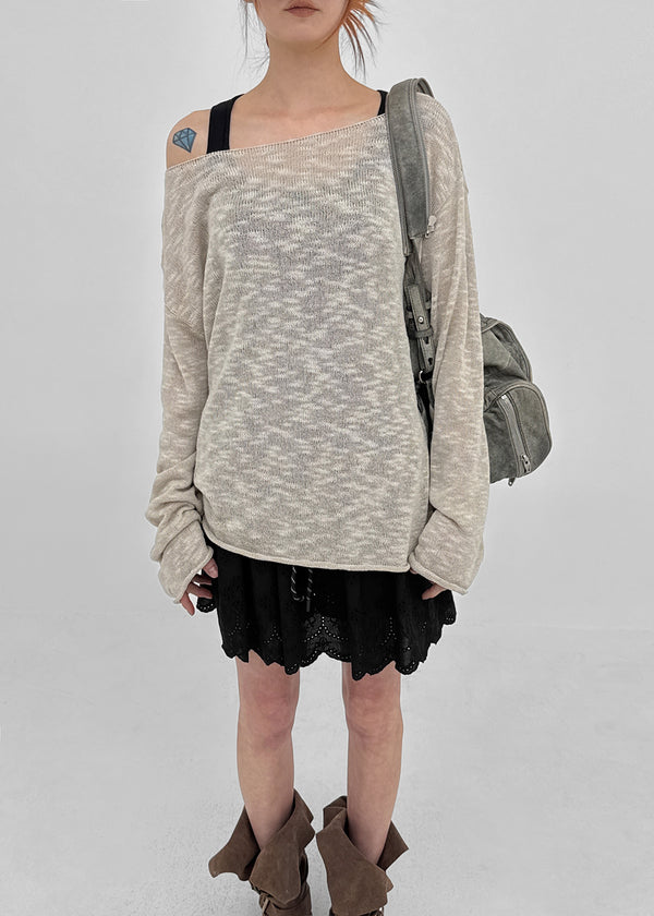 Canang Cutout Loose Fit Boat Neck Summer Long Sleeve Knit