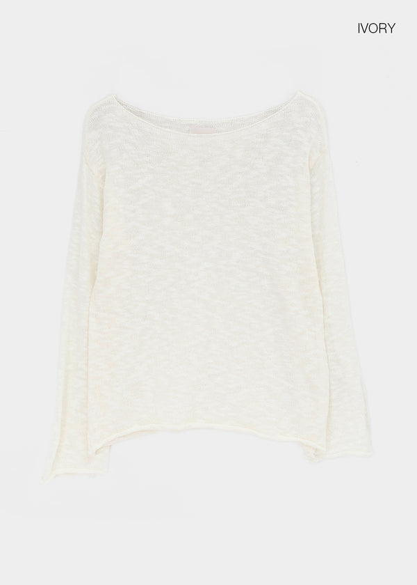 Canang Cutout Loose Fit Boat Neck Summer Long Sleeve Knit