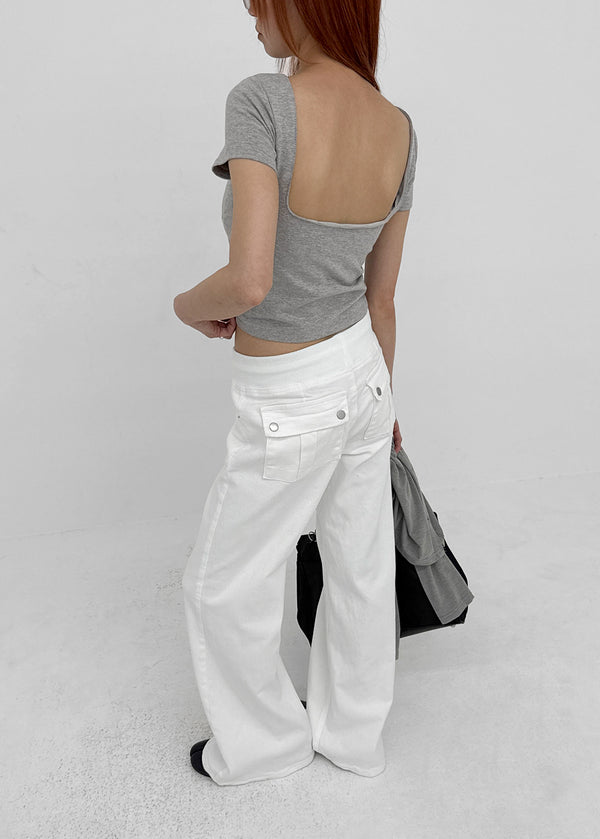 [MADE] Floven Backless Short Sleeve Top (Built-in Cap)