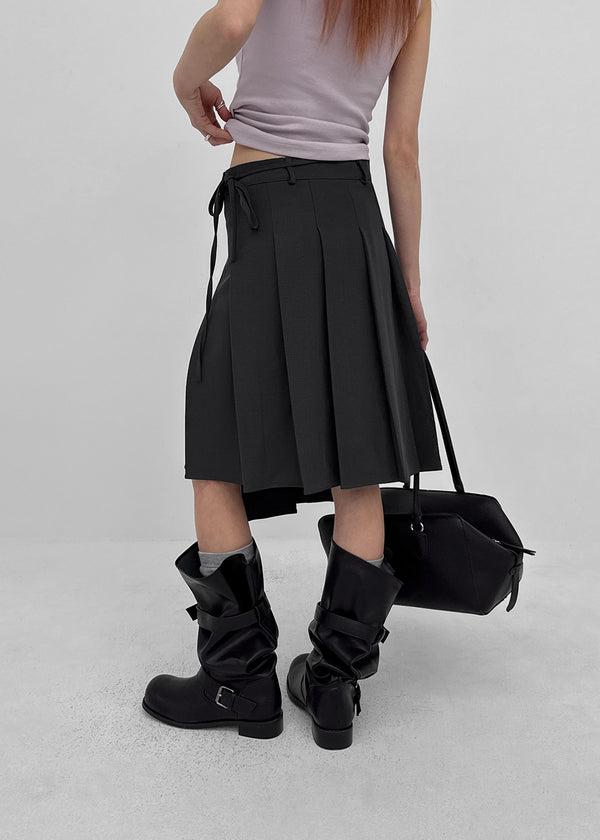Formiro Unbalanced Pleated Wrap Midi Skirt
