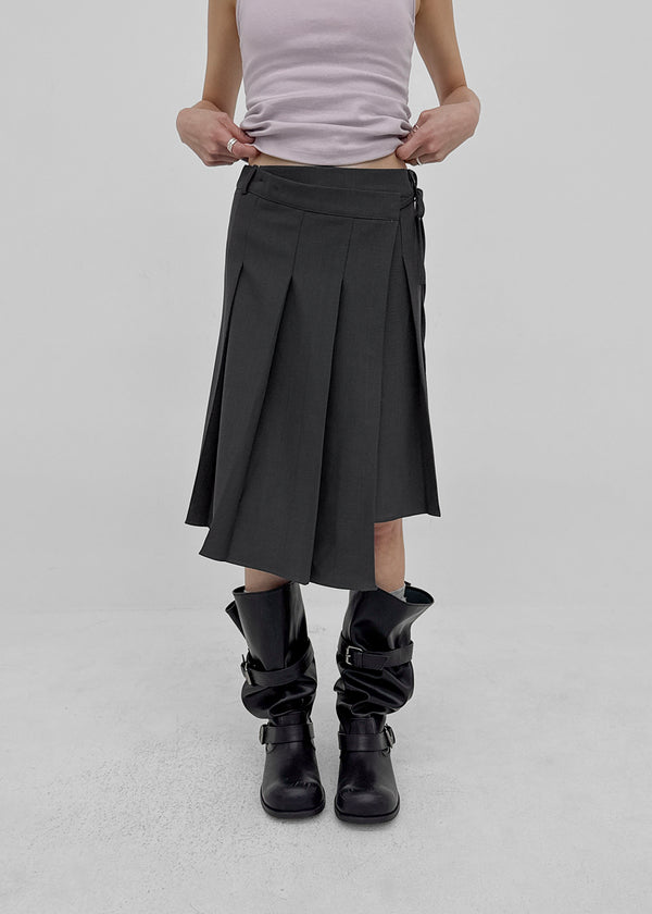 Formiro Unbalanced Pleated Wrap Midi Skirt