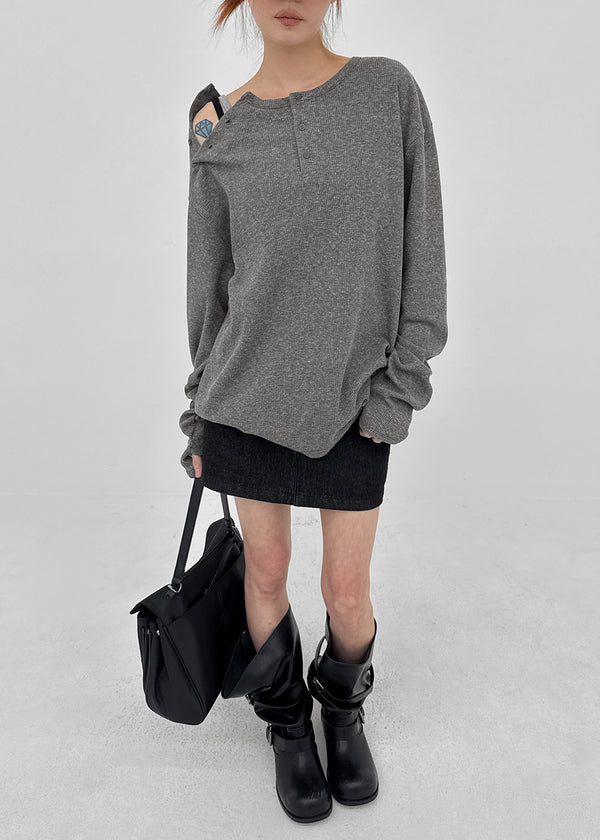 Pitan Henley Neck Waffle Warmer Long Sleeve T-shirt