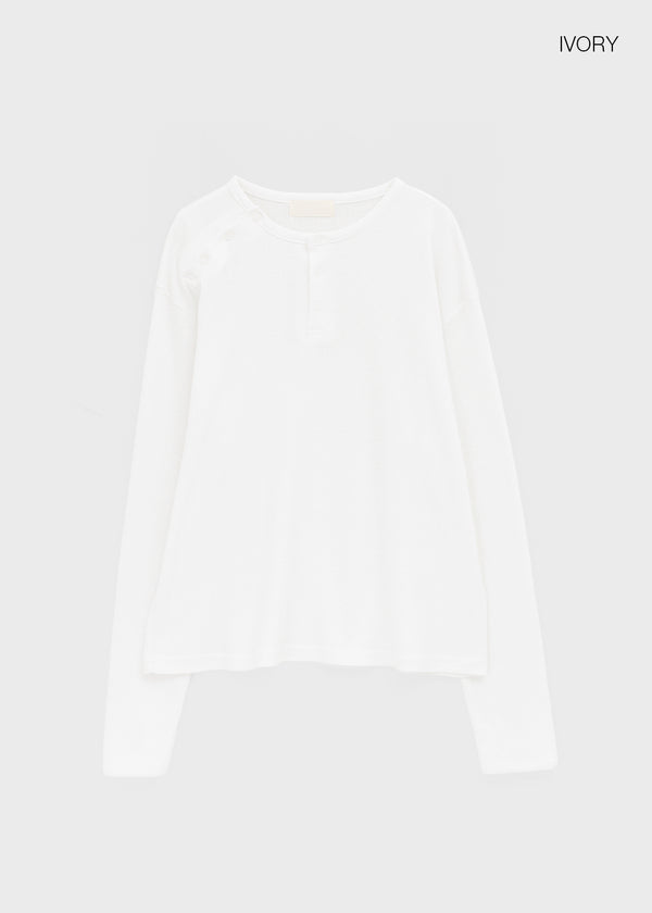 Pitan Henley Neck Waffle Warmer Long Sleeve T-shirt