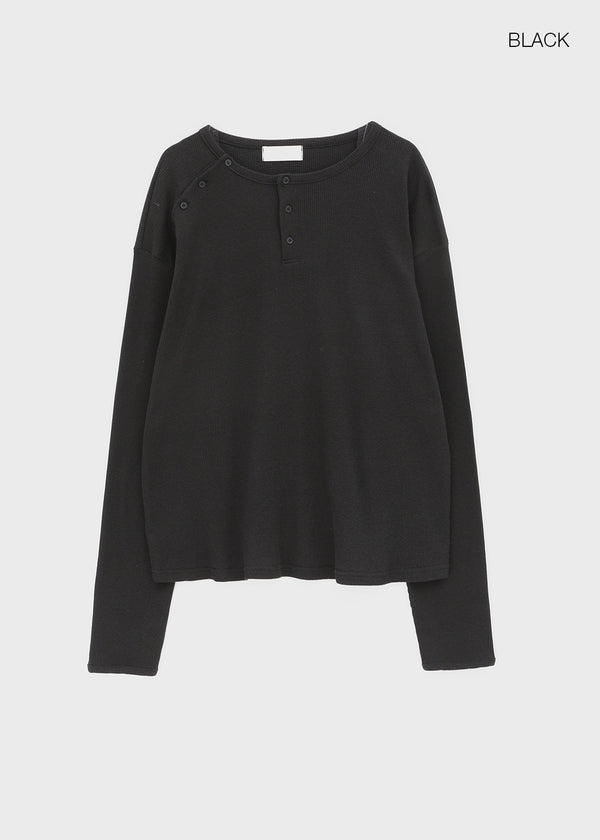 Pitan Henley Neck Waffle Warmer Long Sleeve T-shirt