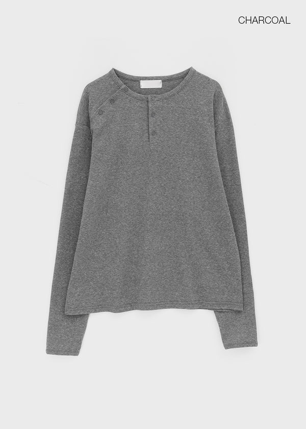 Pitan Henley Neck Waffle Warmer Long Sleeve T-shirt