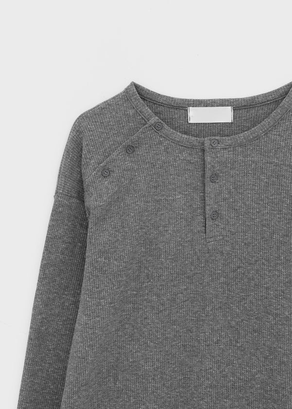 Pitan Henley Neck Waffle Warmer Long Sleeve T-shirt