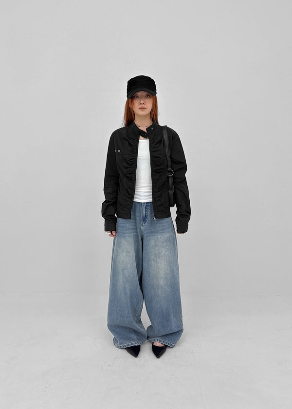 Decom Shirred Biker Nylon Jacket