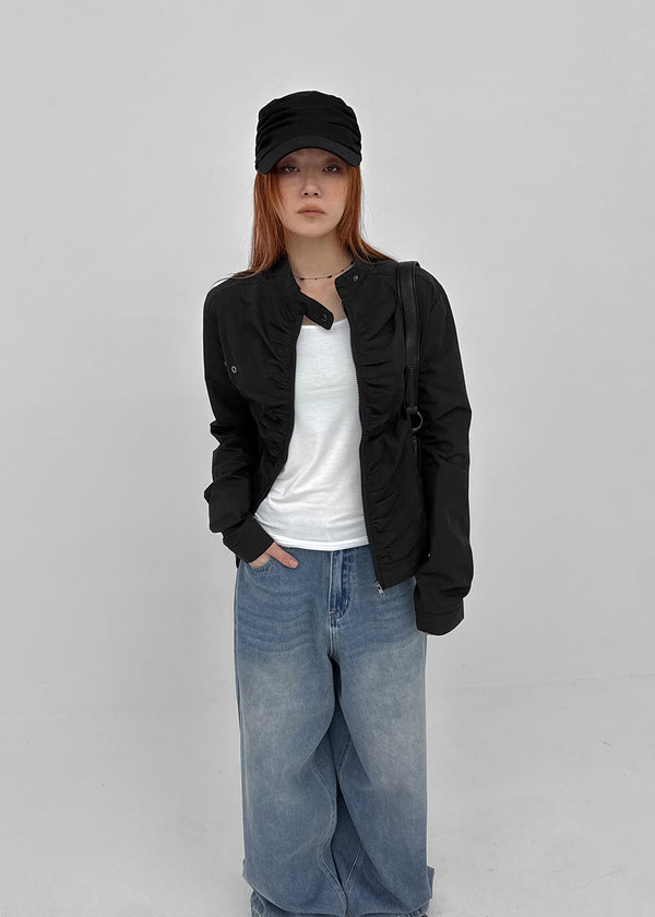 Decom Shirred Biker Nylon Jacket