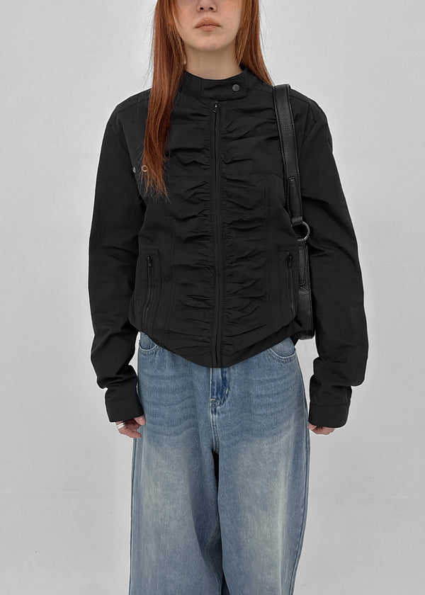 Decom Shirred Biker Nylon Jacket