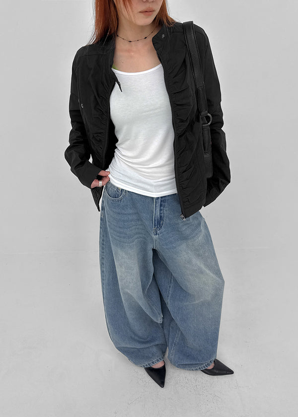 Decom Shirred Biker Nylon Jacket