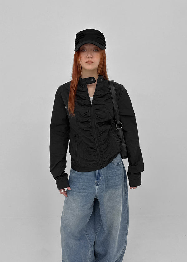 Decom Shirred Biker Nylon Jacket