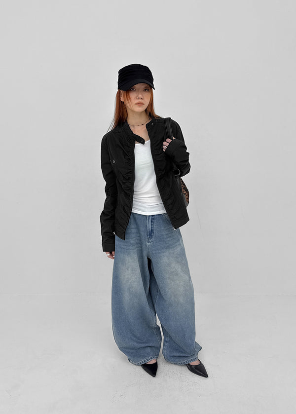 Decom Shirred Biker Nylon Jacket