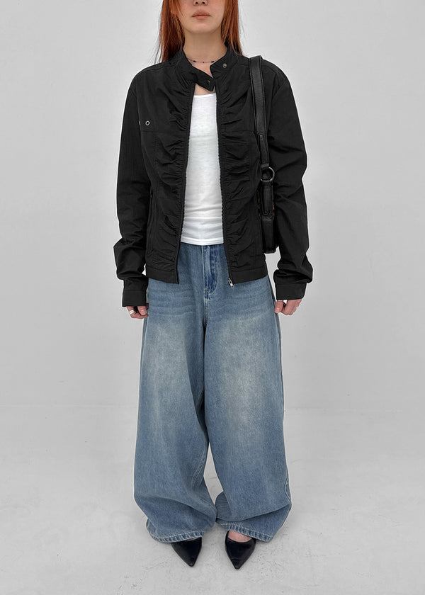 Decom Shirred Biker Nylon Jacket