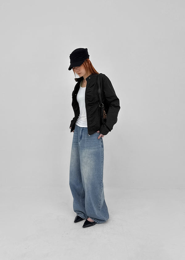 Decom Shirred Biker Nylon Jacket