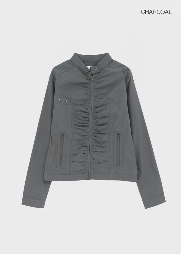 Decom Shirred Biker Nylon Jacket