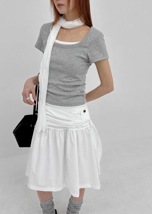 Romroni Strap Shirred Midi Skirt