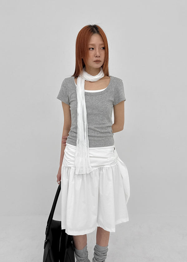 Romroni Strap Shirred Midi Skirt