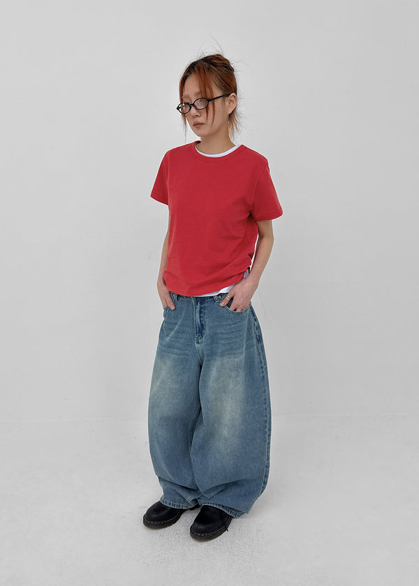 Lemen Color Basic Round Short Sleeve Tee
