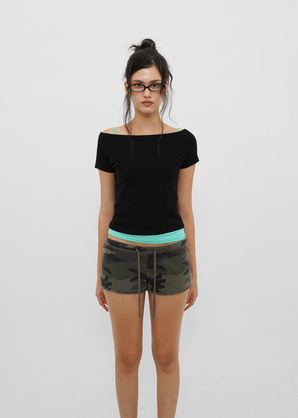 [B-BASIC] Standard Slim Off-Shoulder Short-Sleeve T-Shirt (2 SIZE)