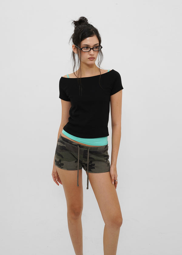 [B-BASIC] Standard Slim Off-Shoulder Short-Sleeve T-Shirt (2 SIZE)