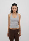 [B-BASIC] Ribbed Halter Sleeveless Top (Built-in Cap)