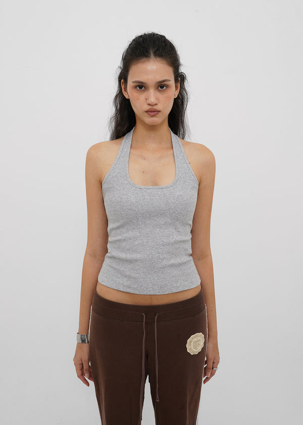 [B-BASIC] Ribbed Halter Sleeveless Top (Built-in Cap)