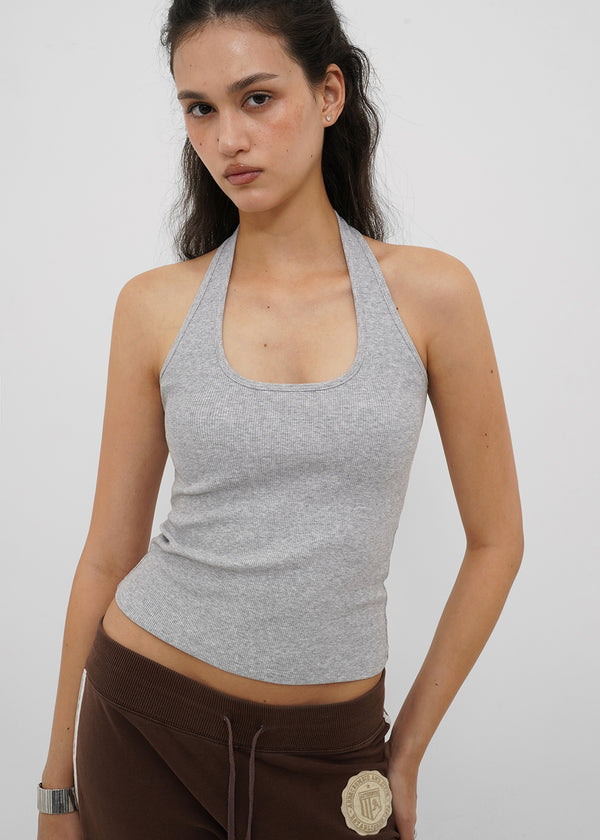 [B-BASIC] Ribbed Halter Sleeveless Top (Built-in Cap)