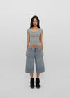 [B-BASIC] Basic Ribbed Wide U-Neck Cap Sleeve Short Sleeve Top (2 Size)
