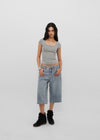 [B-BASIC] Basic Ribbed Wide U-Neck Cap Sleeve Short Sleeve Top (2 Size)