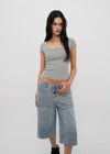 [B-BASIC] Basic Ribbed Wide U-Neck Cap Sleeve Short Sleeve Top (2 Size)