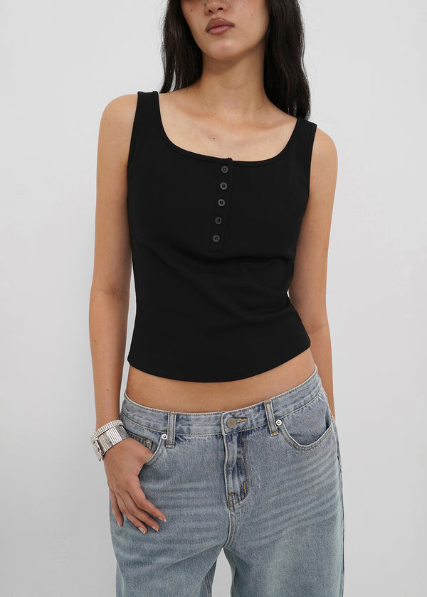 [B-BASIC] Tension Standard Square Henley Neck Sleeveless Top (2 SIZE)