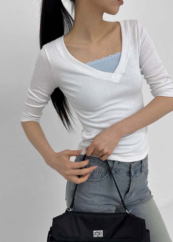 [MADE] Plum V-neck 3/4 Sleeve Tee