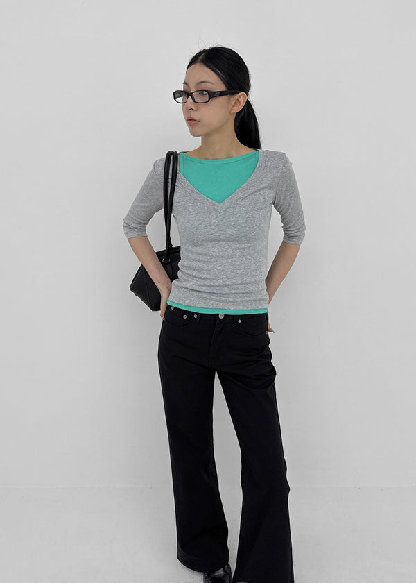 [MADE] Plum V-neck 3/4 Sleeve Tee