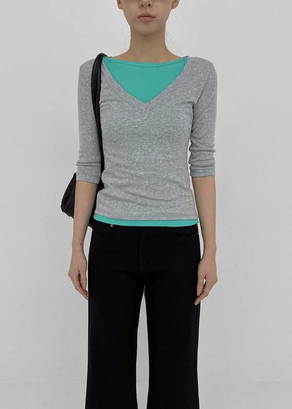 [MADE] Plum V-neck 3/4 Sleeve Tee