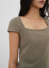 [B-BASIC] Tension Cotton Square-Neck Cap-Sleeve Short-Sleeve T-Shirt (2 SIZE)