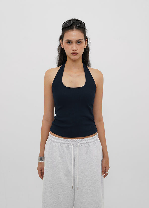 [B-BASIC] Ribbed Halter Sleeveless Top (Built-in Cap)