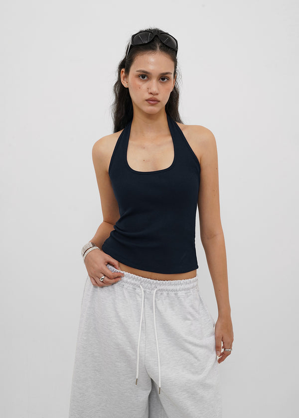 [B-BASIC] Ribbed Halter Sleeveless Top (Built-in Cap)
