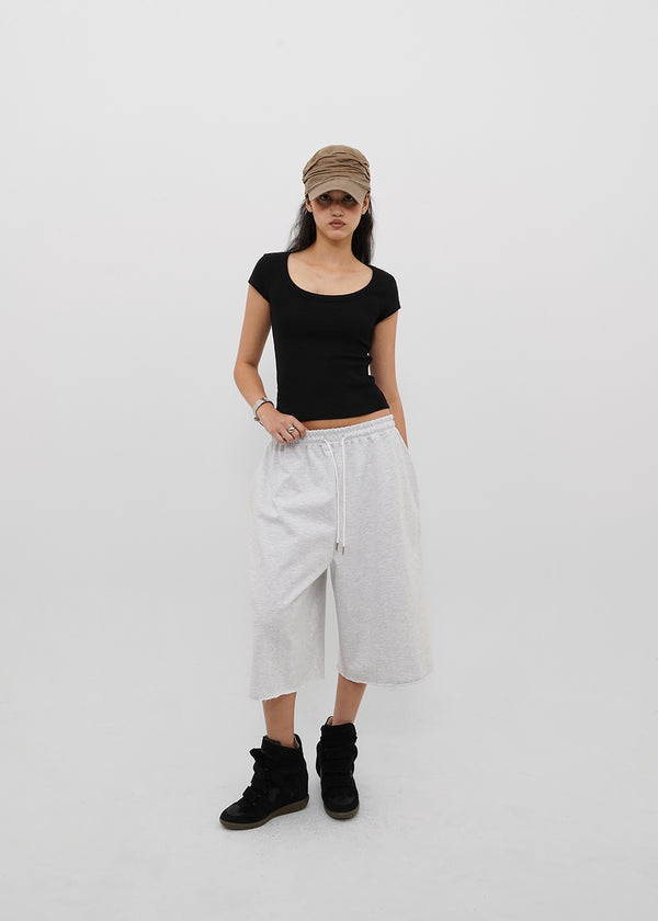 [B-BASIC] Basic Ribbed Wide U-Neck Cap Sleeve Short Sleeve Top (2 Size)