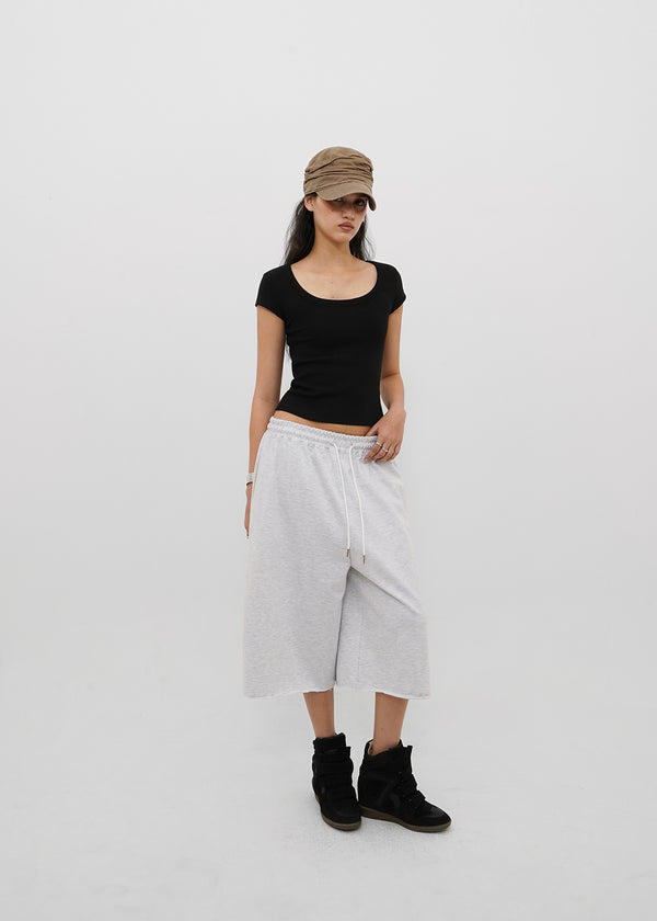 [B-BASIC] Basic Ribbed Wide U-Neck Cap Sleeve Short Sleeve Top (2 Size)