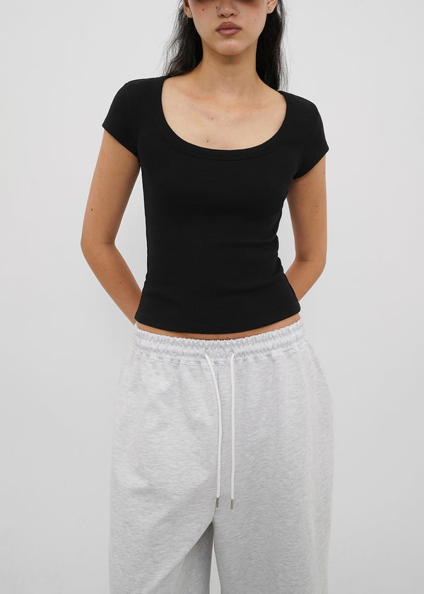 [B-BASIC] Basic Ribbed Wide U-Neck Cap Sleeve Short Sleeve Top (2 Size)