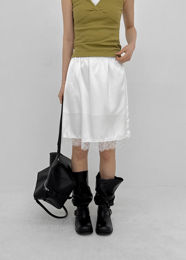 Curryner Satin Lace Midi Skirt