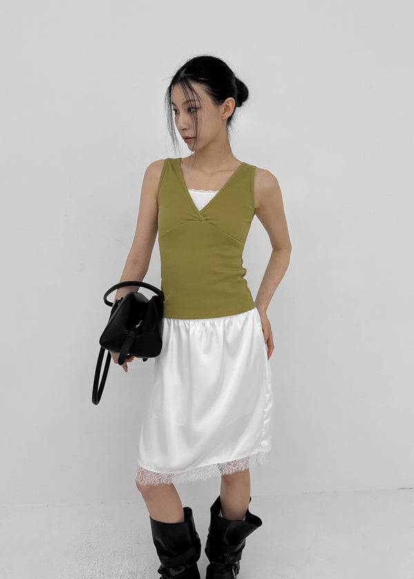 Curryner Satin Lace Midi Skirt