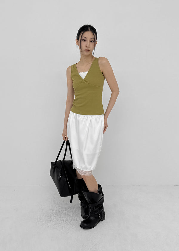 Curryner Satin Lace Midi Skirt